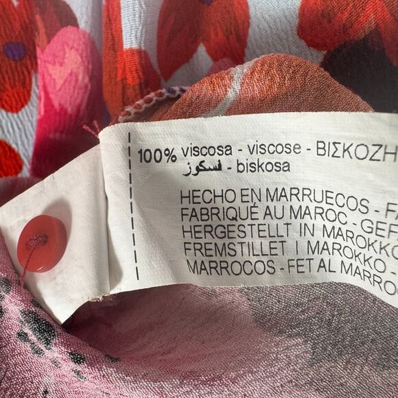 ZARA Women’s Floral Blouse Shirt Size Large Red Pink Long Sleeve Elegant Top - Picture 3 of 4